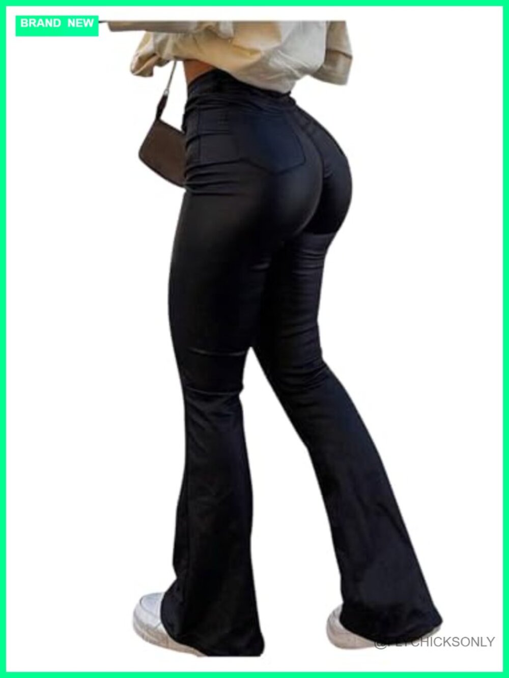 Faux Leather Flare Pants High Waisted Stretchy Bootcut Trousers Night Out